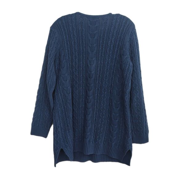 Eight Eight Eight Tunic Sweater Women's L Navy Blue Tie Neck Long Sleeves - Picture 2 of 9